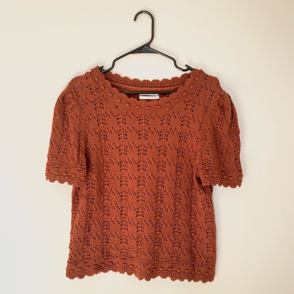 Anthropologie Brown Short Sleeve Knit Sweater